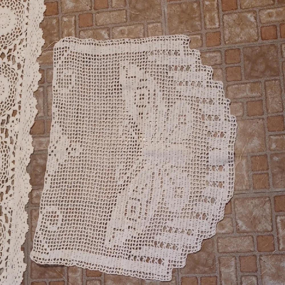 Hand Crocheted Table Runner And Dollies 100 Percent Cotton
